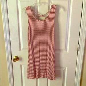 Striped dress, summer tank type, red and cream stone colors fun in the sun.